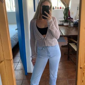 Free People | Cream crochet cozy knit cardigan with button front detail